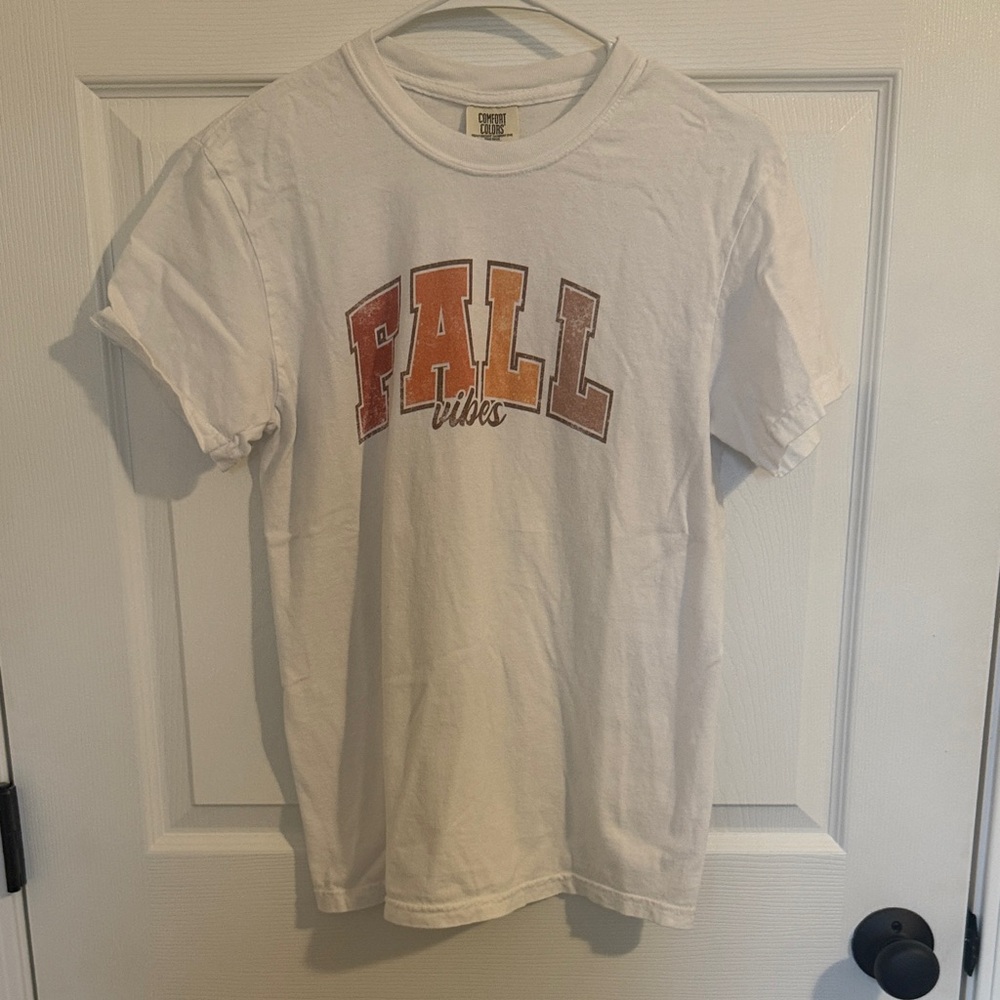 Comfort Colors White T-Shirt with Fall Vibes Graphic